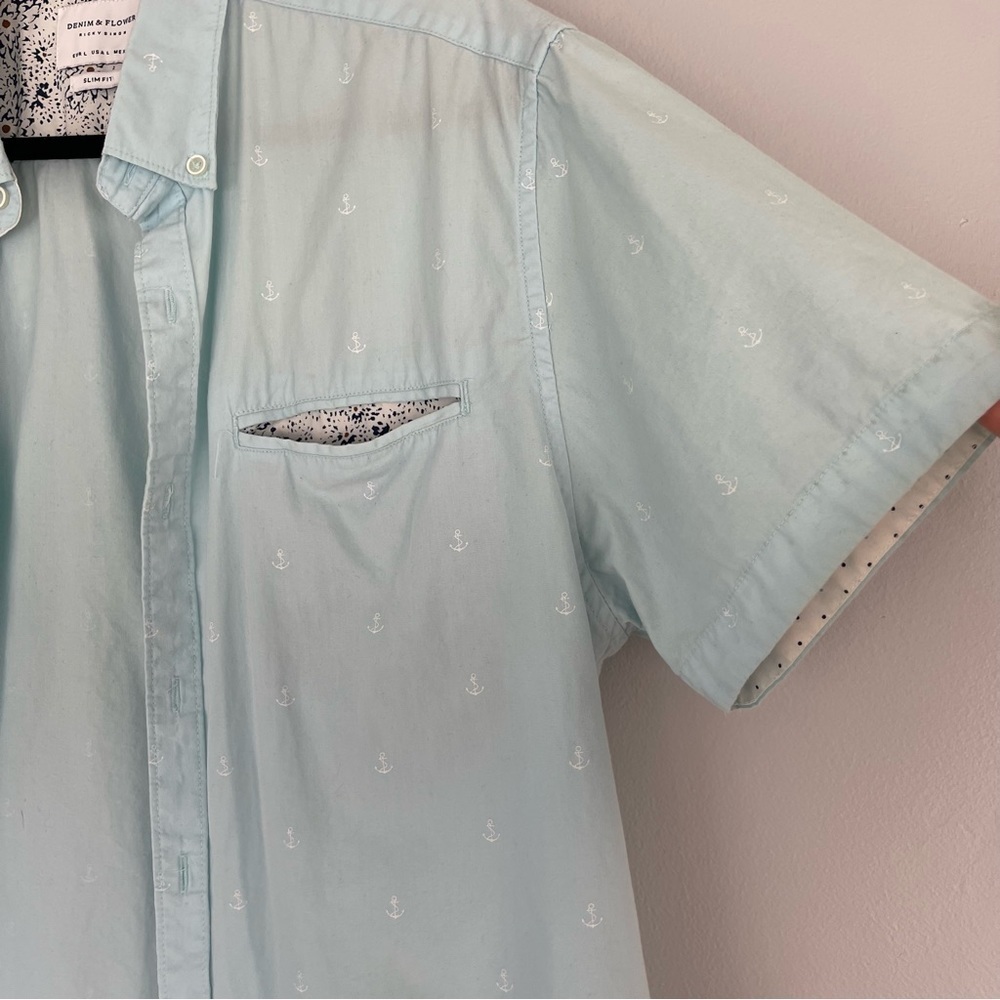Denim & Flower Ricky Singh Cotton Anchor Print Short Sleeve Button Down Shirt - Picture 3 of 11